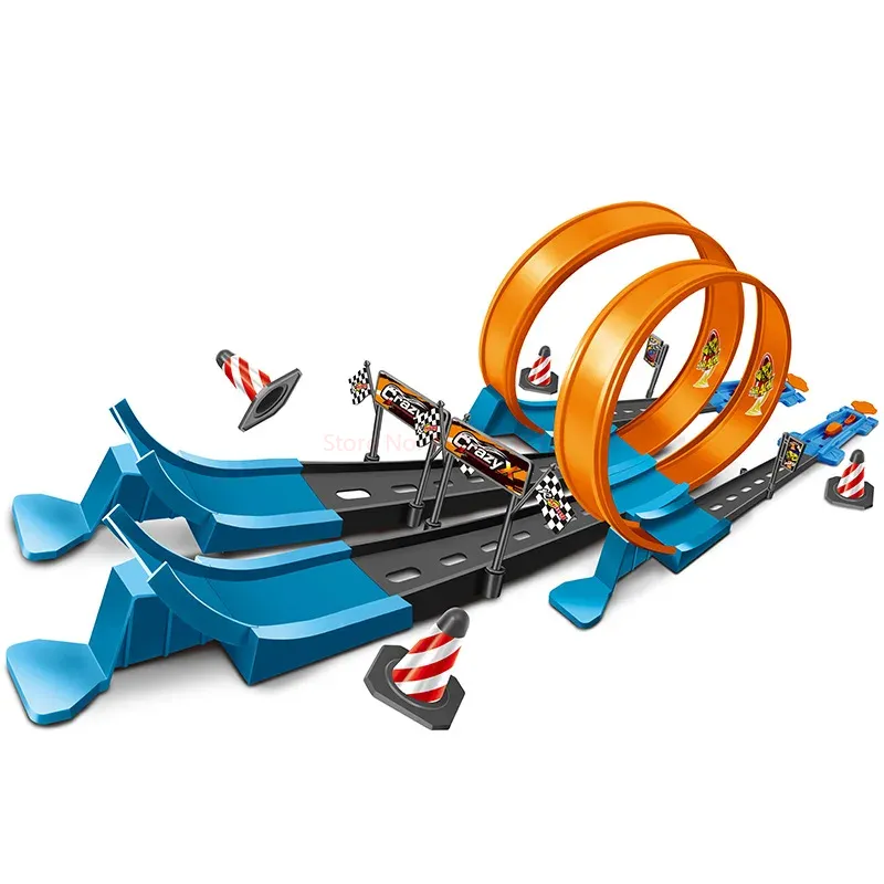Model Kit Competition - Heißer Stunt-Speed-Car-Rennstrecken-Bausatz: DIY-Katapult-Schienen-Set für Wettkampf-PK-Spielzeugautos –