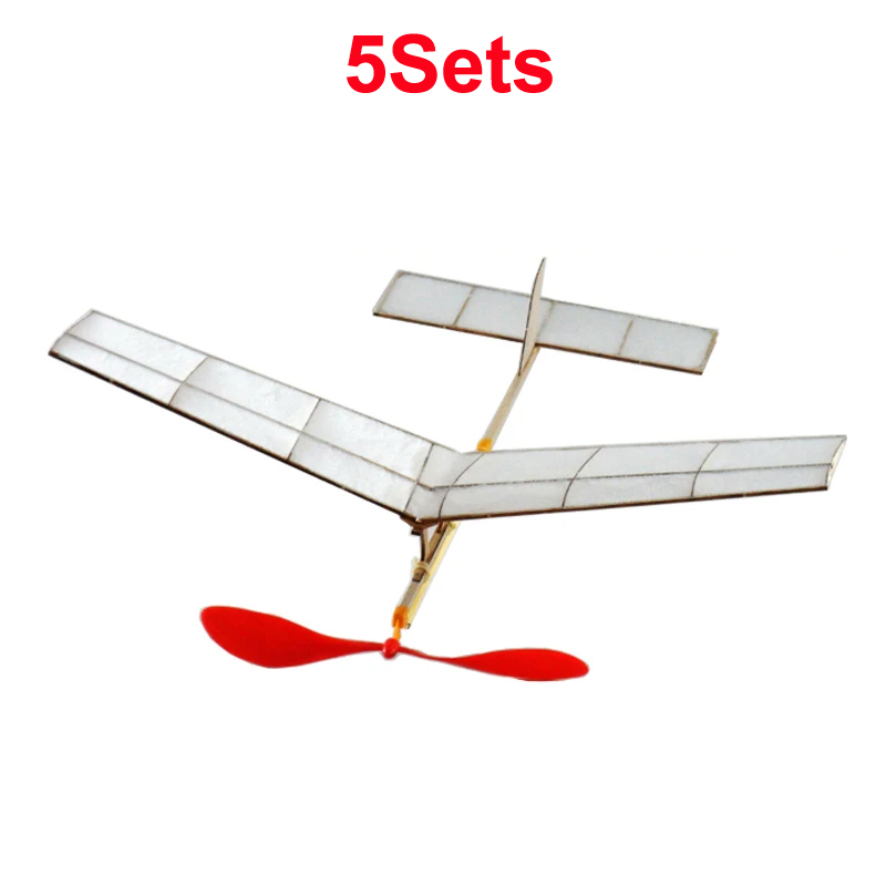 Model Kit Competition - 5 Sets Gummiband-betriebenes Segelflugzeug-Flugzeugmodell, einfaches, zusammengebautes